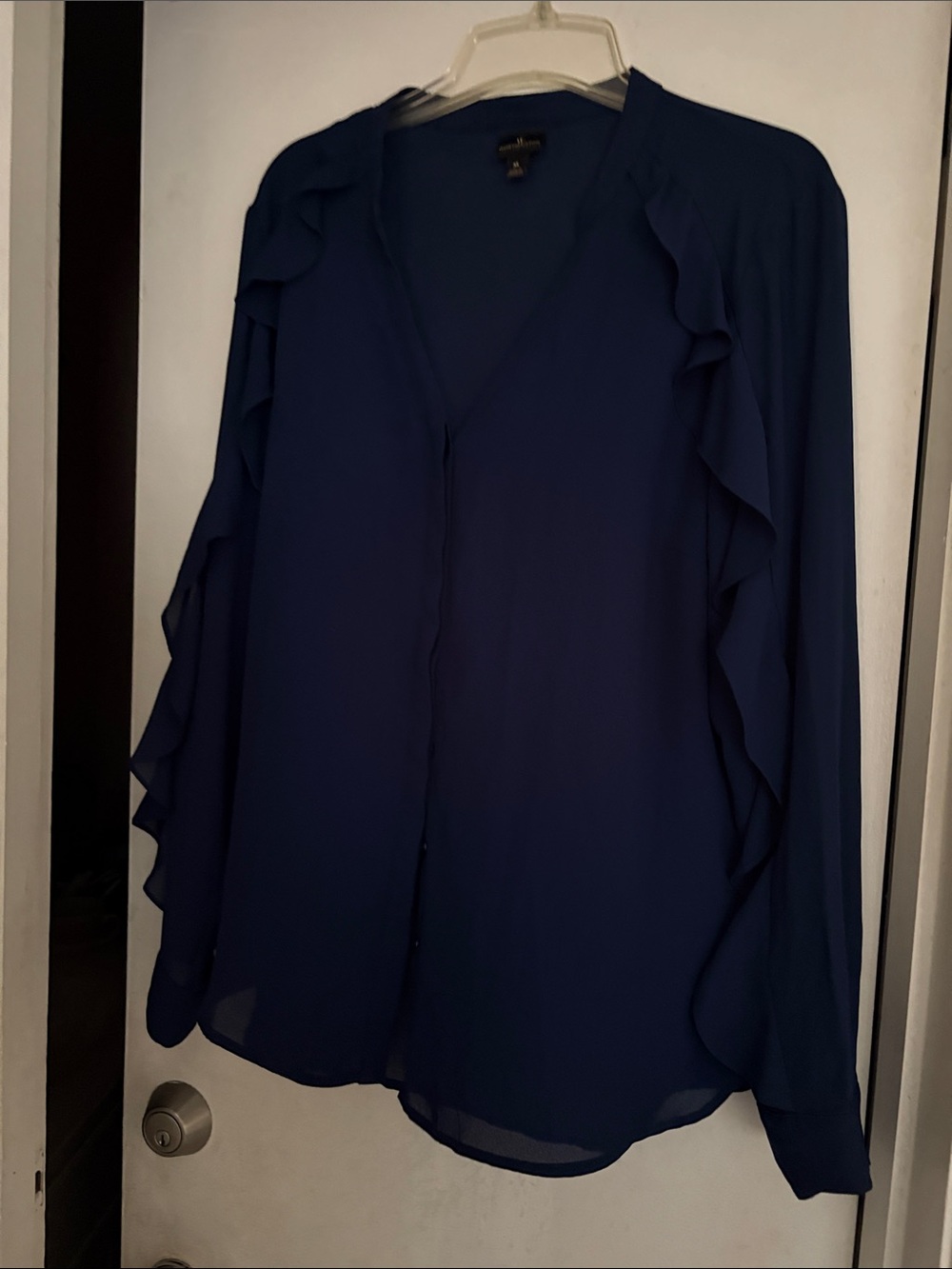 Worthington Royal Blue Ruffle-Sleeve V-Neck Blouse